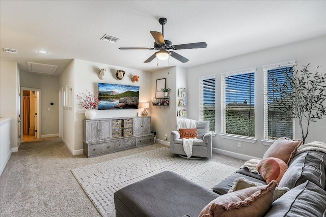 340 Fort Cobb Way, Georgetown, TX 78628 - living room with carpet and ceiling fan