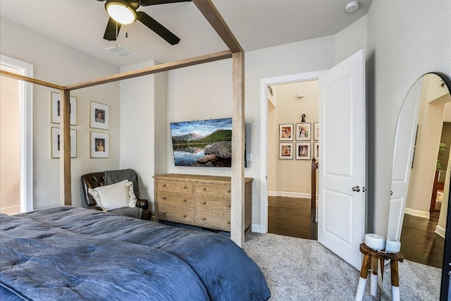 340 Fort Cobb Way, Georgetown, TX 78628 - carpeted bedroom featuring ceiling fan and baseboards