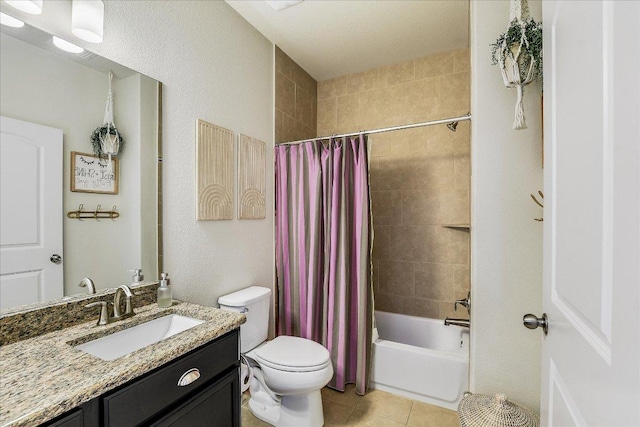 340 Fort Cobb Way, Georgetown, TX 78628 - bathroom with vanity, tile patterned flooring, and shower / bathtub combination with curtain