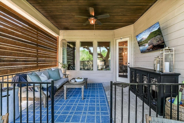 340 Fort Cobb Way, Georgetown, TX 78628 - view of patio / terrace with an outdoor living space and ceiling fan