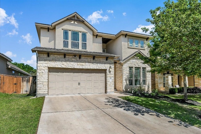 340 Fort Cobb Way, Georgetown, TX 78628 - view of front of house featuring stone siding, stucco siding, driveway, and an attached garage