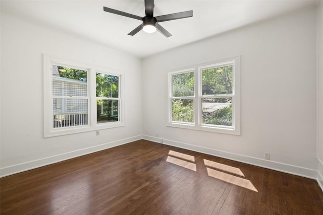 1114 Reagan Ter, Austin, TX 78704 - unfurnished room with plenty of natural light, baseboards, dark wood finished floors, and ceiling fan