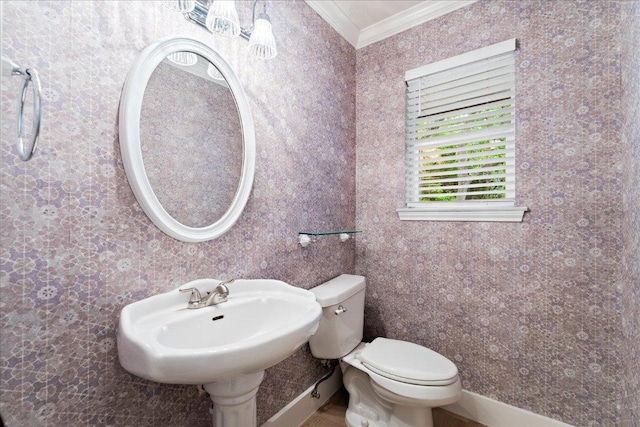 10616 Spicewood Pkwy, Austin, TX 78750 - half bathroom featuring crown molding, toilet, and a sink