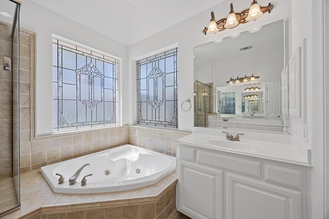 1409 Vibar Cv, Round Rock, TX 78681 - full bath featuring a tub with jets, vanity, and a stall shower