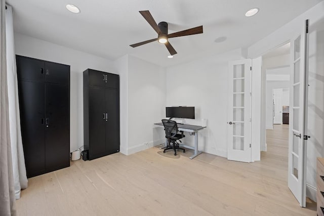 1409 Vibar Cv, Round Rock, TX 78681 - office space featuring french doors, light wood-type flooring, a ceiling fan, and recessed lighting