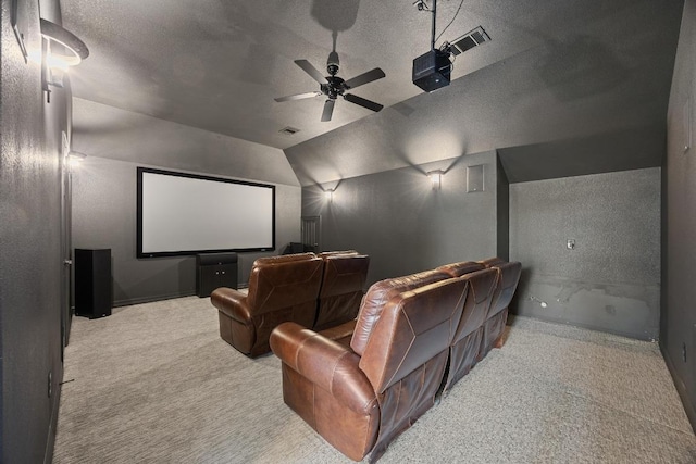 1409 Vibar Cv, Round Rock, TX 78681 - cinema with carpet floors, ceiling fan, lofted ceiling, and a textured ceiling