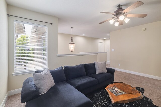 103 Aria Rdg Unit 902, Austin, TX 78738 - carpeted living area featuring a ceiling fan and recessed lighting