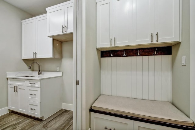 1609 Havenwood Blvd, New Braunfels, TX 78132 - mudroom featuring a sink, wood finished floors, and baseboards
