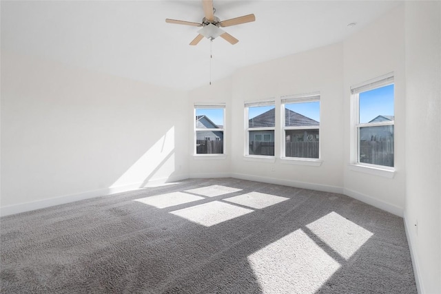 105 Lemuel Crawford Trl, Bastrop, TX 78602 - carpeted spare room with ceiling fan, lofted ceiling, baseboards, and a healthy amount of sunlight