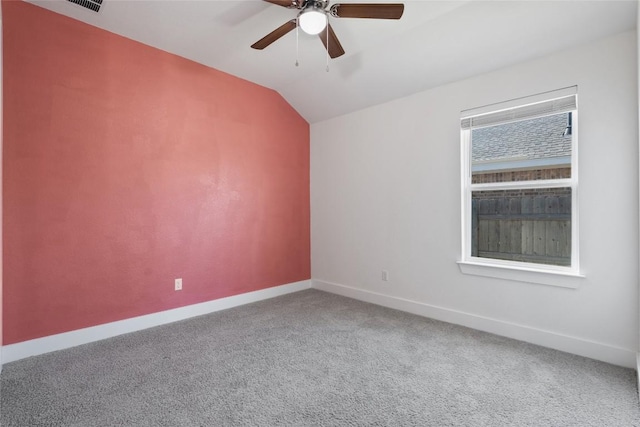 105 Lemuel Crawford Trl, Bastrop, TX 78602 - carpeted empty room featuring baseboards, a ceiling fan, and vaulted ceiling