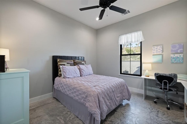 468 Cedar Mountain Dr, Marble Falls, TX 78654 - bedroom with a desk, a ceiling fan, and vaulted ceiling