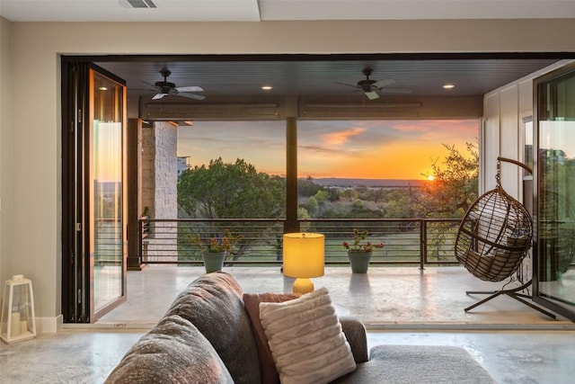 468 Cedar Mountain Dr, Marble Falls, TX 78654 - balcony at dusk featuring ceiling fan