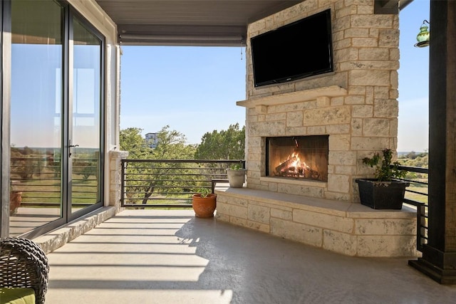 468 Cedar Mountain Dr, Marble Falls, TX 78654 - view of patio featuring an outdoor stone fireplace