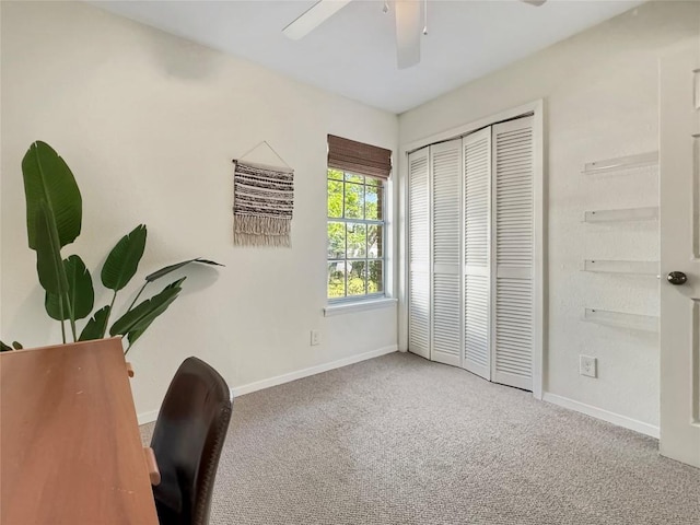 5306 Wellington Dr, Austin, TX 78723 - unfurnished office with ceiling fan, baseboards, and carpet flooring