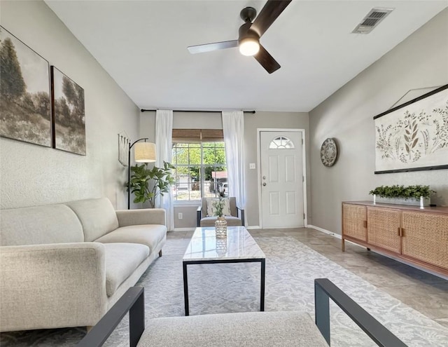 5306 Wellington Dr, Austin, TX 78723 - living area featuring ceiling fan and baseboards