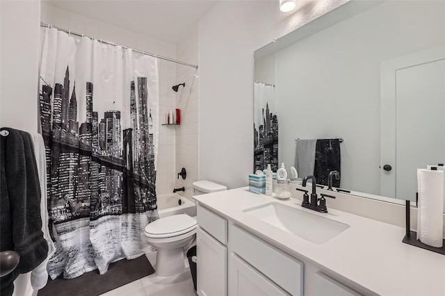 650 Texas Sage Loop, Buda, TX 78610 - full bathroom featuring shower / bath combo, tile patterned floors, vanity, and toilet