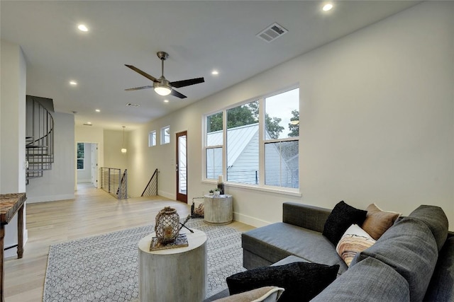 5001 Shoal Creek Blvd, Austin, TX 78756 - living room with light wood-style flooring, recessed lighting, and ceiling fan