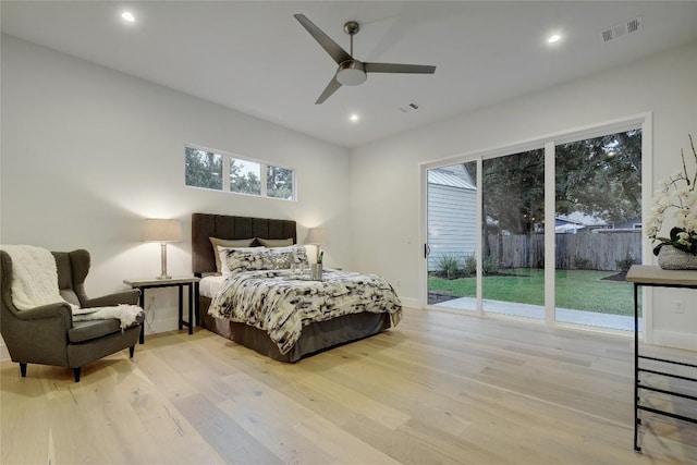 5001 Shoal Creek Blvd, Austin, TX 78756 - bedroom with access to exterior, light wood finished floors, recessed lighting, and ceiling fan