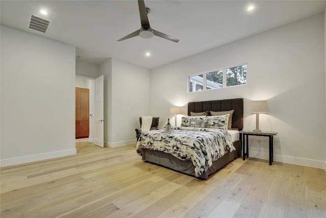 5001 Shoal Creek Blvd, Austin, TX 78756 - bedroom featuring light wood-style flooring, recessed lighting, and ceiling fan