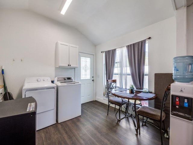 laundry room featuring separate washer and dryer, laundry area, and dark wood-style floors