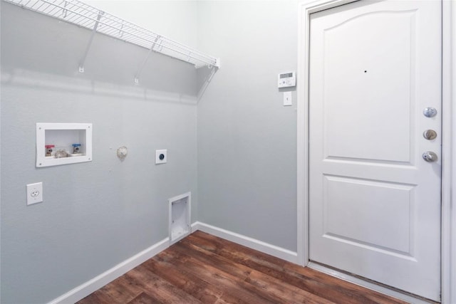 2025 Wayward Sun Dr, Austin, TX 78754 - washroom featuring electric dryer hookup, dark wood-type flooring, gas dryer hookup, hookup for a washing machine, and attic access