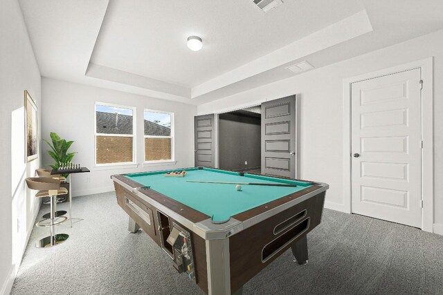 212 Ranchland Pass, Liberty Hill, TX 78642 - playroom featuring carpet, a tray ceiling, pool table, and baseboards