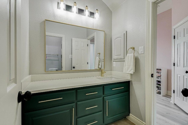 bathroom with vanity and wood finished floors