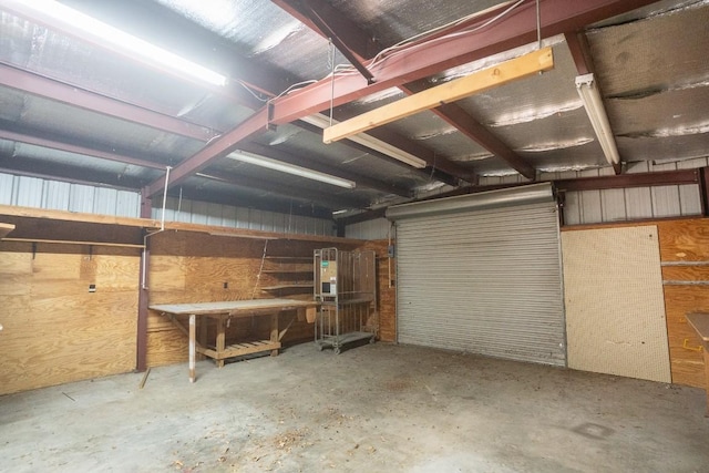 garage featuring a workshop area
