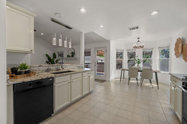 510 Sunny Brook Dr, Leander, TX 78641 - kitchen featuring dishwasher, a chandelier, decorative light fixtures, healthy amount of natural light, and recessed lighting