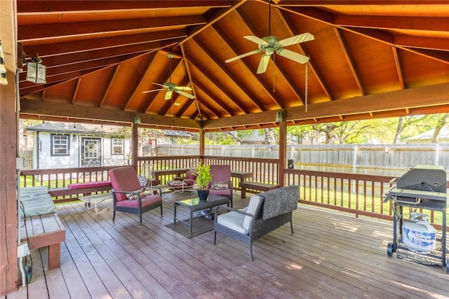 4010 Halfway Cv, Round Rock, TX 78681 - deck with a grill, a gazebo, fence, and a ceiling fan