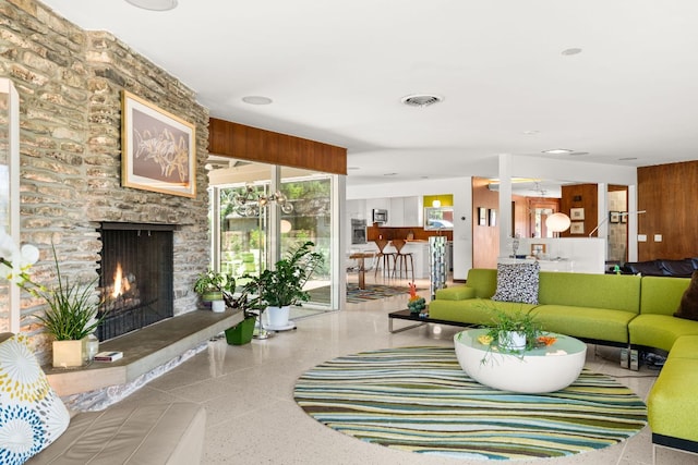 5322 Western Hills Dr, Austin, TX 78731 - living area featuring visible vents and a fireplace