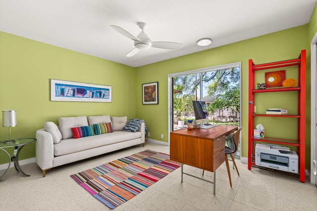 5322 Western Hills Dr, Austin, TX 78731 - home office featuring baseboards and a ceiling fan