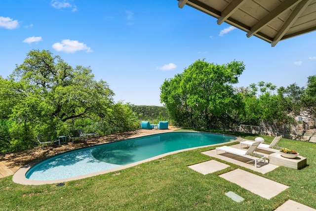 5322 Western Hills Dr, Austin, TX 78731 - view of swimming pool with a patio, a fenced in pool, and a lawn