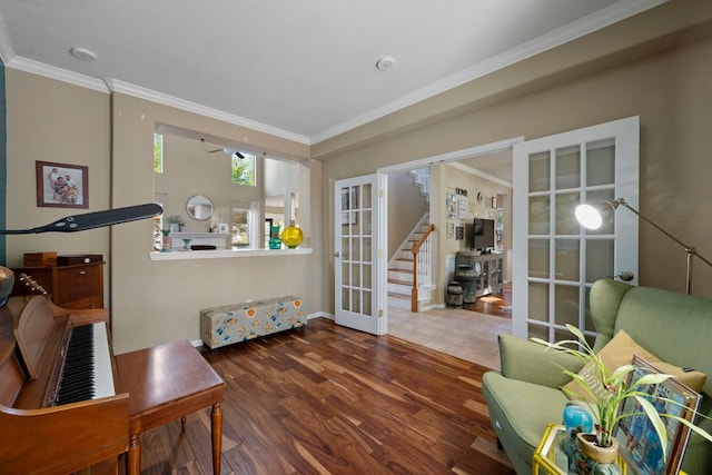 20300 Wayzata Ct, Pflugerville, TX 78660 - office area with french doors, crown molding, and wood finished floors