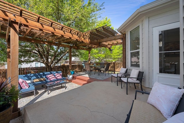20300 Wayzata Ct, Pflugerville, TX 78660 - fenced backyard with an outdoor hangout area, outdoor dining area, and a pergola
