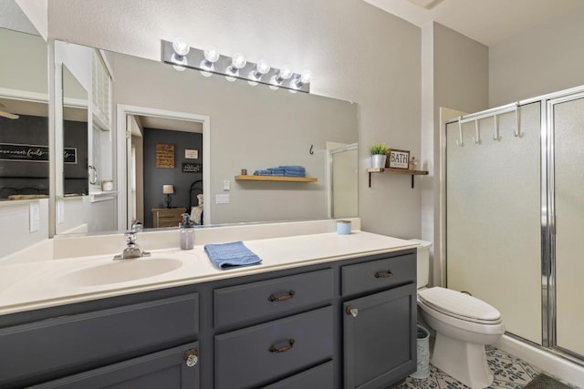 116 Buttercup Trl, Georgetown, TX 78633 - bathroom with a stall shower, vanity, and tile patterned floors