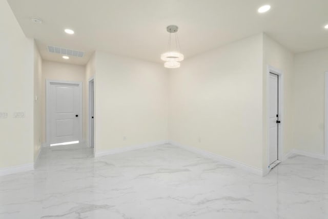 459 Rancho Linda Dr, Lockhart, TX 78644 - spare room with marble finish floor, baseboards, visible vents, and recessed lighting