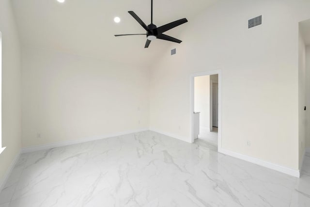 459 Rancho Linda Dr, Lockhart, TX 78644 - unfurnished room featuring visible vents, baseboards, a ceiling fan, recessed lighting, and marble finish floor