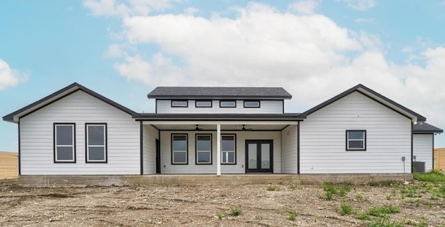 459 Rancho Linda Dr, Lockhart, TX 78644 - rear view of house featuring french doors, cooling unit, and ceiling fan