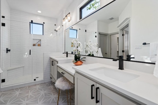 608B W 15th St, Georgetown, TX 78626 - bathroom featuring vanity, a shower stall, and recessed lighting