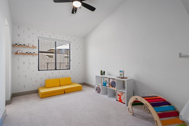 608B W 15th St, Georgetown, TX 78626 - sitting room with carpet floors, vaulted ceiling, ceiling fan, and baseboards