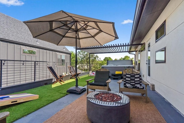 608B W 15th St, Georgetown, TX 78626 - view of patio with a hot tub, a pergola, and a fire pit