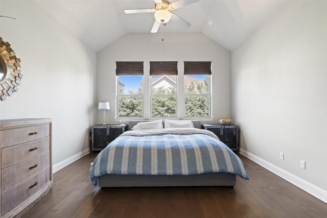 234 Sumalt Gap Way, Lakeway, TX 78738 - bedroom with vaulted ceiling, dark wood-type flooring, and a ceiling fan