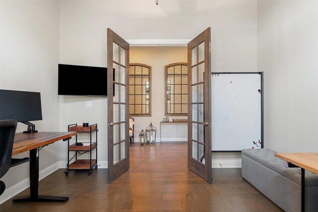 234 Sumalt Gap Way, Lakeway, TX 78738 - office area featuring french doors and wood finished floors