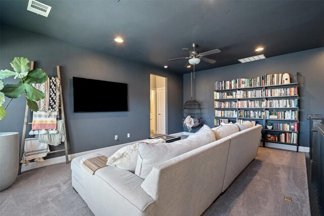 234 Sumalt Gap Way, Lakeway, TX 78738 - living area with carpet flooring, a ceiling fan, and recessed lighting
