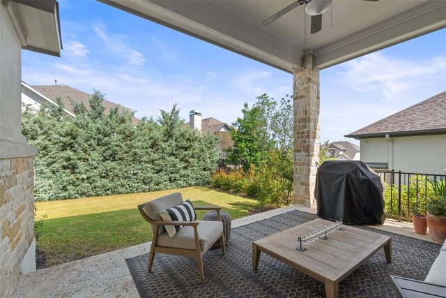 234 Sumalt Gap Way, Lakeway, TX 78738 - view of patio featuring a ceiling fan and a grill