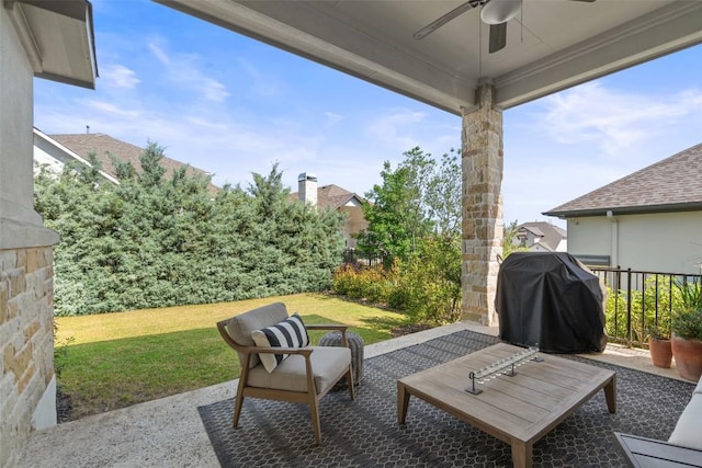234 Sumalt Gap Way, Lakeway, TX 78738 - view of patio with a ceiling fan and a grill