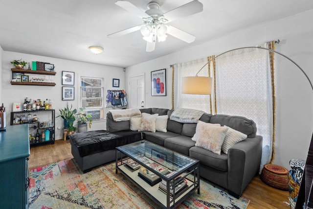 5708 Ave F, Austin, TX 78752 - living area with wood finished floors and a ceiling fan