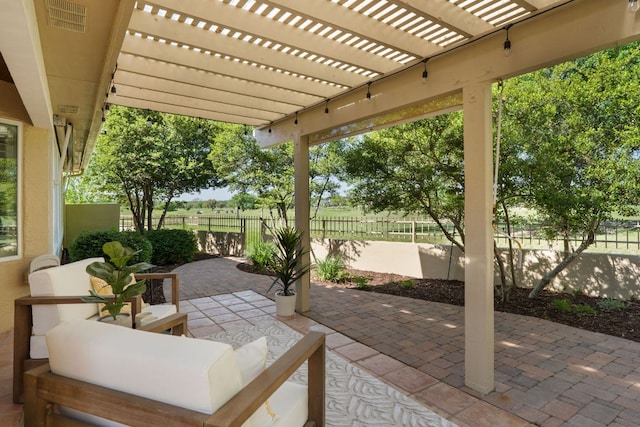 30203 Hacienda Ln, Georgetown, TX 78628 - view of patio / terrace with a pergola, fence, and visible vents