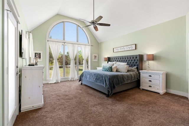 617 Chama Trce, Dripping Springs, TX 78620 - carpeted bedroom with high vaulted ceiling and a ceiling fan